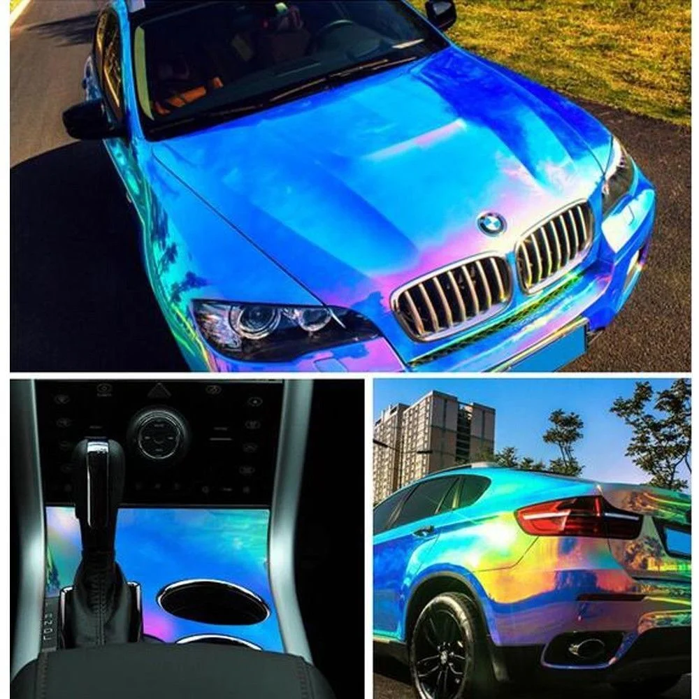Car Vinyl Wrap Pet Car Decoration Sky Blue Rainbow Neo Chrome Bubble Free Wrapping Sticker Vinyl Car Film